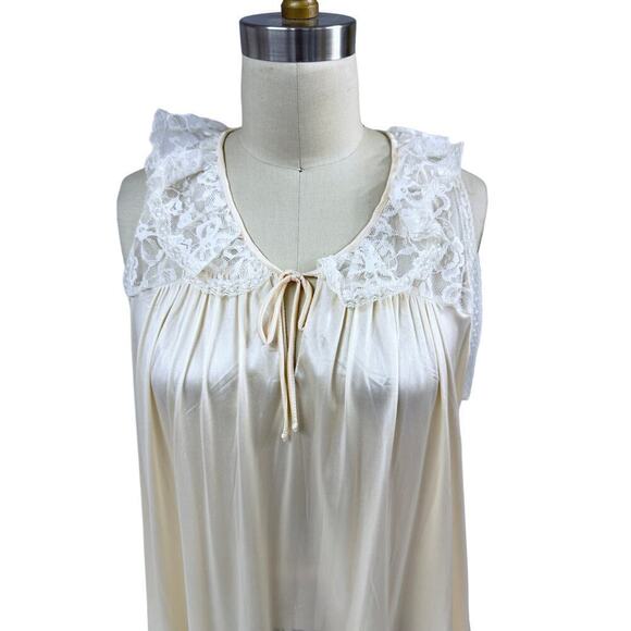 VTG 60s Odette Barsa Cream Nylon Nightgown Lace Trim/Collar  Sz L NWOT - Picture 2 of 5